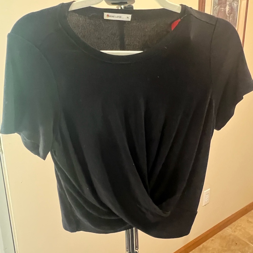 Marine Layer Black Twist-Front Short Sleeve Tee